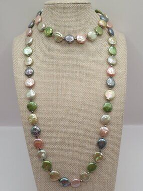 Lucas Lameth Pastel Colors Coin Pearl Necklace 925